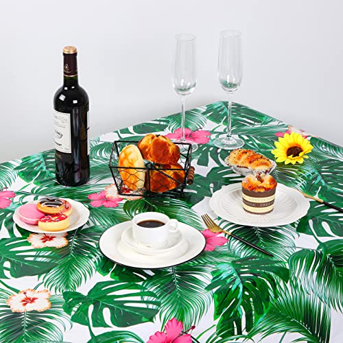 durony 2 Packs Hawaii Palm Leaves Plastic Tablecloths Table Cover 54 x 108 Inches Plastic Hawaii Luau Party Table Cloth Cover for Hawaii Luau Birthday Summer Tropical Party Supplies