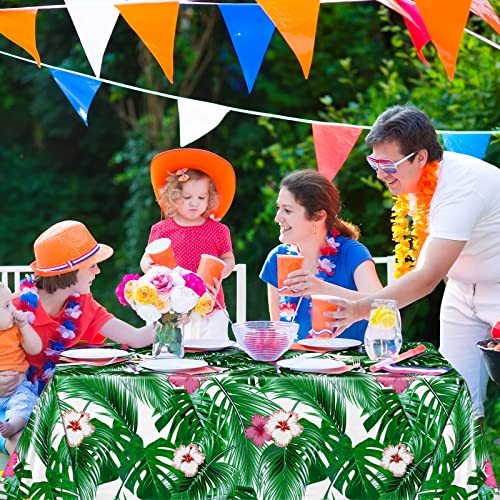 durony 2 Packs Hawaii Palm Leaves Plastic Tablecloths Table Cover 54 x 108 Inches Plastic Hawaii Luau Party Table Cloth Cover for Hawaii Luau Birthday Summer Tropical Party Supplies