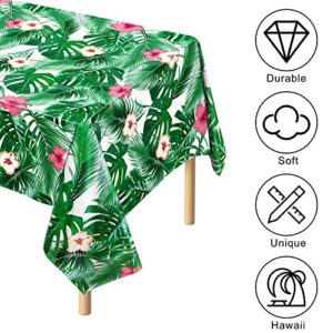 durony 2 Packs Hawaii Palm Leaves Plastic Tablecloths Table Cover 54 x 108 Inches Plastic Hawaii Luau Party Table Cloth Cover for Hawaii Luau Birthday Summer Tropical Party Supplies