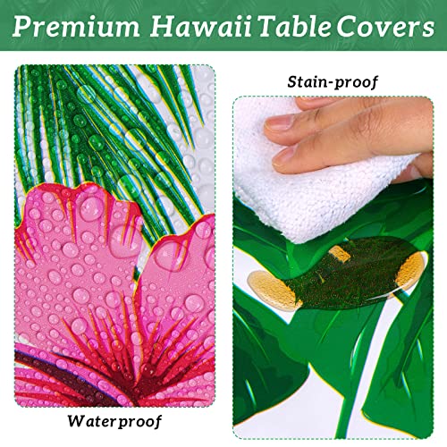 durony 2 Packs Hawaii Palm Leaves Plastic Tablecloths Table Cover 54 x 108 Inches Plastic Hawaii Luau Party Table Cloth Cover for Hawaii Luau Birthday Summer Tropical Party Supplies