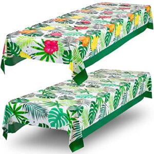 ROYAL BLUEBONNET Tropical Tablecloth -2 Designs- Disposable Hawaiian Plastic Tablecloth for 6 or 8 Foot Tables, Rectangle 108x54 Inch Plastic Luau Tablecloth for Hawaiian Party Decorations