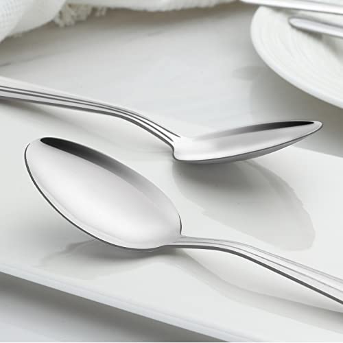 BEWOS 24 Pieces Dinner Spoons Set, 8-Inch Spoons Silverware, Stainless Steel Spoons, Silverware Spoons, Mirror Polished Tablespoons, Dishwasher Safe, Silver Spoons For Home, Kitchen or Restaurant