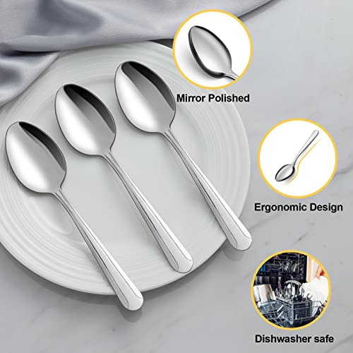 BEWOS 24 Pieces Dinner Spoons Set, 8-Inch Spoons Silverware, Stainless Steel Spoons, Silverware Spoons, Mirror Polished Tablespoons, Dishwasher Safe, Silver Spoons For Home, Kitchen or Restaurant