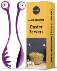 ototo pasta monsters and salad servers - bpa-free fun kitchen gadgets - 100% food safe salad spoon and fork set - pasta and salad server - 11.93x 3.39 x 2.24 inch (purple)