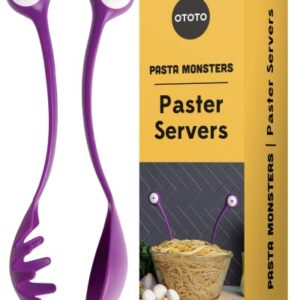 OTOTO Pasta Monsters and Salad Servers - BPA-Free Fun Kitchen Gadgets - 100% Food Safe Salad Spoon and Fork Set - Pasta and Salad Server - 11.93x 3.39 x 2.24 inch (Purple)