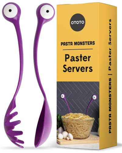 OTOTO Pasta Monsters and Salad Servers - BPA-Free Fun Kitchen Gadgets - 100% Food Safe Salad Spoon and Fork Set - Pasta and Salad Server - 11.93x 3.39 x 2.24 inch (Purple)