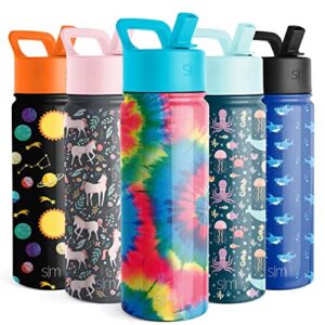 simple modern kids water bottle with straw lid | insulated stainless steel reusable tumbler for school, girls | summit collection | 18oz, tie-dye