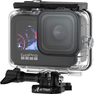 artman waterproof case for gopro hero 11/10/9 black, 60m/196ft underwater protective diving case with bracket mount accessories +12 anti-fog inserts fully compatible with gopro hero 11/10/9 black