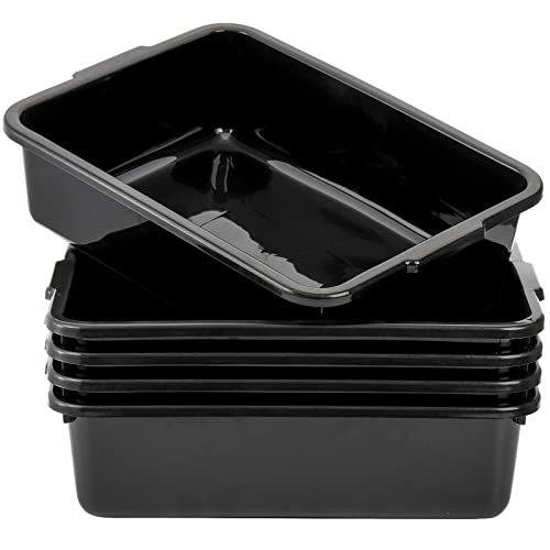 Bekith 5 Pack Plastic Bus Tubs, Commercial Wash Basin Tote Box, Plastic Utility Bus Box, Plastic Dish Tubs, 8 L Capacity, Black