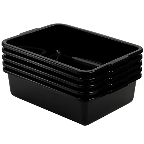 Bekith 5 Pack Plastic Bus Tubs, Commercial Wash Basin Tote Box, Plastic Utility Bus Box, Plastic Dish Tubs, 8 L Capacity, Black