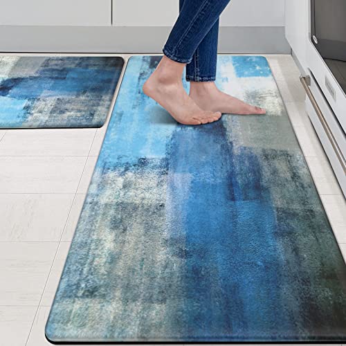 MAYHMYO Kitchen Mat 2 Piece Anti Fatigue Kitchen Floor Mat Non Slip Waterproof Memory Foam Cushioned Teal Kitchen Rugs and Kitchen Mats for Floor Laundry Room Home Office Sink