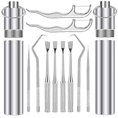 JYPLKCMT 10 Pieces 2 Set Holders Portable Metal Toothpicks,Pocket Titanium toothpick Stainless Steel Toothpick Reusable Toothpicks Holder for Outdoor Camping Picnic Travel