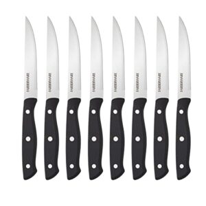 farberware full-tang triple-riveted 8-piece steak knife set, high-carbon stainless steel, razor-sharp knives with ergonomic handle, kitchen knives, set of 8, black