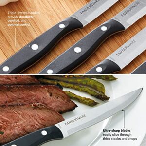Farberware Full-Tang Triple-Riveted 8-Piece Steak Knife Set, High-Carbon Stainless Steel, Razor-Sharp Knives with Ergonomic Handle, Kitchen Knives, Set of 8, Black