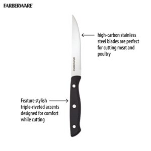 Farberware Full-Tang Triple-Riveted 8-Piece Steak Knife Set, High-Carbon Stainless Steel, Razor-Sharp Knives with Ergonomic Handle, Kitchen Knives, Set of 8, Black