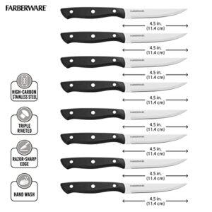 Farberware Full-Tang Triple-Riveted 8-Piece Steak Knife Set, High-Carbon Stainless Steel, Razor-Sharp Knives with Ergonomic Handle, Kitchen Knives, Set of 8, Black