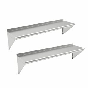 erupta 2pc - 12 x 48 inches 300 lb,stainless steel wall mount floating shelving,commercial stainless steel nsf shelf for restaurant kitchen, home kitchen,hotle,food truk,garage...