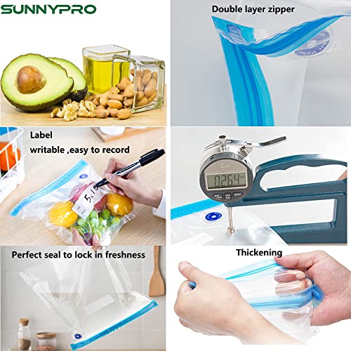 SunnyPro Sous Vide Bags 15 PCS Reusable Vacuum Sealer Bags for Food with 2 Sealing Clips Reusable Vacuum Food Storage Bags Food Saver Bags for Vacuum Sealer 3 Sizes Vide Bags Kit BPA Free