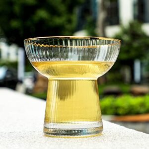 Lysenn Stemless Margarita Glasses Set of 2 - Elegant Vertical Stripes Cocktail Glasses – Premium Hand Blown Glassware for Martini and Mixed Drinks – 10 oz Gold Rim