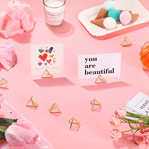 100 Pcs Place Card Holder Triangle Shape Table Number Holder Wedding Table Card Holders Mini Name Card Holder Place Setting Holder Picture Clips Stand for Centerpiece Anniversary Party(Gold)