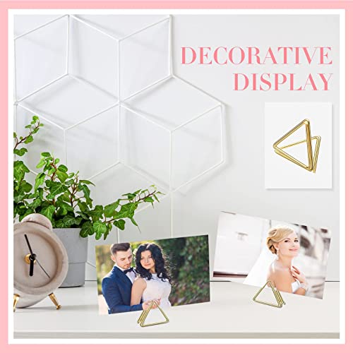 100 Pcs Place Card Holder Triangle Shape Table Number Holder Wedding Table Card Holders Mini Name Card Holder Place Setting Holder Picture Clips Stand for Centerpiece Anniversary Party(Gold)