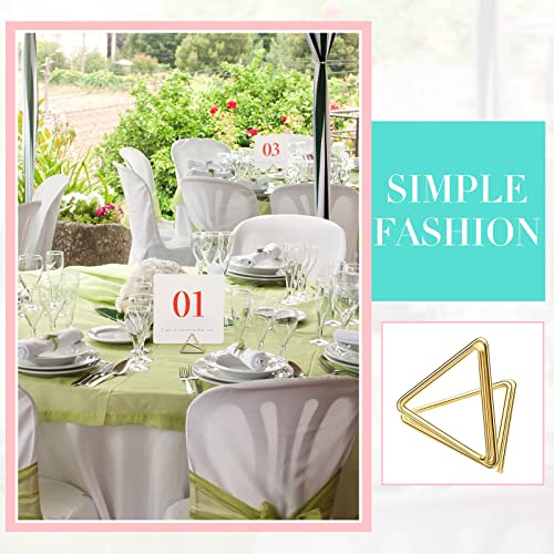 100 Pcs Place Card Holder Triangle Shape Table Number Holder Wedding Table Card Holders Mini Name Card Holder Place Setting Holder Picture Clips Stand for Centerpiece Anniversary Party(Gold)