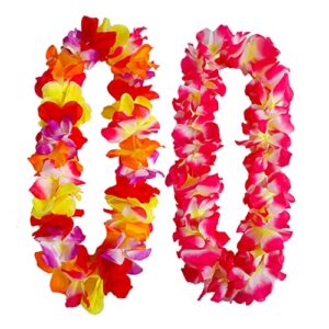 Pujiama 4 PCS Hawaiian Leis Necklace Tropical Luau Hawaii Flower Lei Theme Party Favors for Adults Kids Holiday Wedding Beach Birthday Decorations I Hawaiian Leis Party Supplies