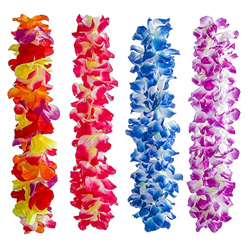 Pujiama 4 PCS Hawaiian Leis Necklace Tropical Luau Hawaii Flower Lei Theme Party Favors for Adults Kids Holiday Wedding Beach Birthday Decorations I Hawaiian Leis Party Supplies