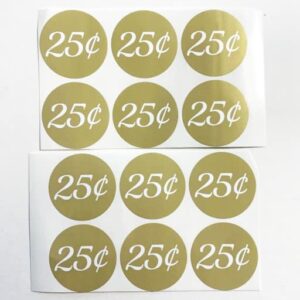 12 Pack 25 Cent Vending Price Stickers Candy Gumball Label 1.25"