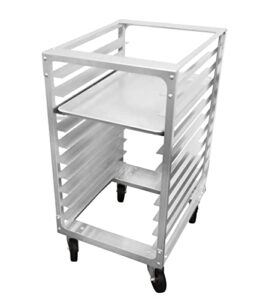 shopcraft 10 tier bun pan rack, commercial aluminum speed rack with heavy duty plate casters and non-marking polyolefin wheels, food service sheet pan rack