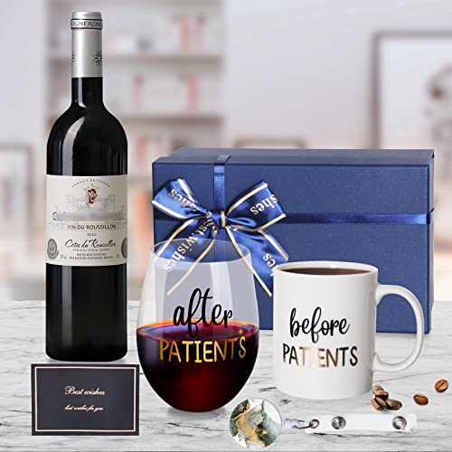 Before Patients, After Patients 11 oz Coffee Mug and 15 oz Stemless Wine Glass Set Gifts Idea for Nurses, Doctors, Hygienists, Assistants, Physician, Dentists, Nurses' week Birthday Graduation Gifts
