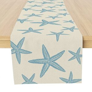 blue starfish table runner,nautical beach table runner decor for dinning room kitchen ocean sea table runner decorations for holiday party, housewarming gifts for women friends couple, 13x72inches