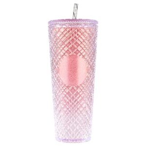 tumbler with lid, iced coffee cup travel mug reusable plastic cups,double walled insulated tumblers with leak proof lids,bpa free,24oz glitter pink
