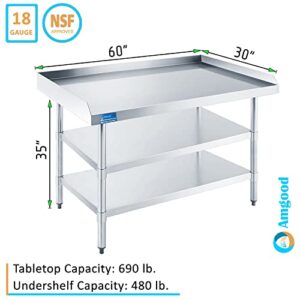 AmGood Commercial Work Table with Backsplash and Side Splashes and Two Shelves | Stainless Steel Prep Table for Kitchen, Restaurant, Garage, Laundry | NSF (30" Width x 60" Length)