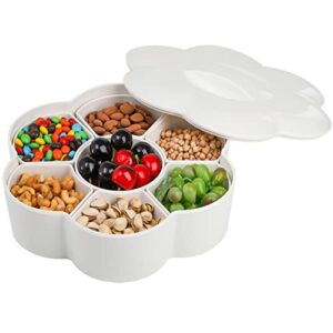 zoofox divided serving dish with lid, melamine appetizer tray with 7 removable compartment, snacks bowls for chips and dip, veggies, candy and nut