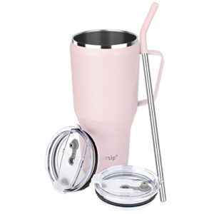 sursip 40oz mug tumbler stainless steel vacuum insulated mug with h&le,lid & straw,fit for car holder,keeps drinks cold up to 24 hours,sweat proof & leak proof,dishwasher safe pink,1 count (pack of 1)