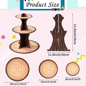 Kritkin Woodland Baby Shower Decorations Wood Birthday Party Supplies, 3 Tier Cardboard Wooden Cupcake Stand Tower, Grain Rustic Jungle Animal Cupcake Stand Lumberjack Western