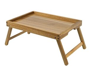 vaefae acacia bed table tray, wooden breakfast tray with folding legs, bed tray for eating and laptop, eating trays for bedroom