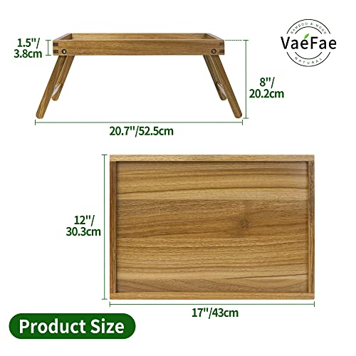 VaeFae Acacia Bed Table Tray, Wooden Breakfast Tray with Folding Legs, Bed Tray for Eating and Laptop, Eating Trays for Bedroom