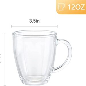 [6 PACK,12 OZ] DESIGN•MASTER Premium Glass Coffee Mugs with Handle,Transparent Tea Glasses for Hot/Cold Beverages, Perfect Design for Americano, Cappuccino, Latte or Tea and Beverage.