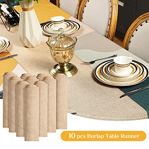 10 Pcs Burlap Table Runner 12 x 71 Inch Farmhouse Jute Burlap Placemats No Fray Long Burlap Tablerunner with Finished Edges Burlap Wedding Decorations for Banquet Birthday Party (Khaki)