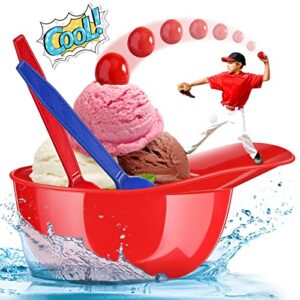 24 Count Summer Baseball Helmet Snack Ice Cream Bowl 24 Pcs Disposable Taster Spoons 8 oz Mini Sundae Bowls Mini Dessert Spoons Plastic Ice Cream Spoon for Party Supplies(Red, Dark Blue)