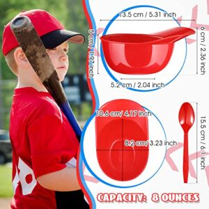 24 Count Summer Baseball Helmet Snack Ice Cream Bowl 24 Pcs Disposable Taster Spoons 8 oz Mini Sundae Bowls Mini Dessert Spoons Plastic Ice Cream Spoon for Party Supplies(Red, Dark Blue)