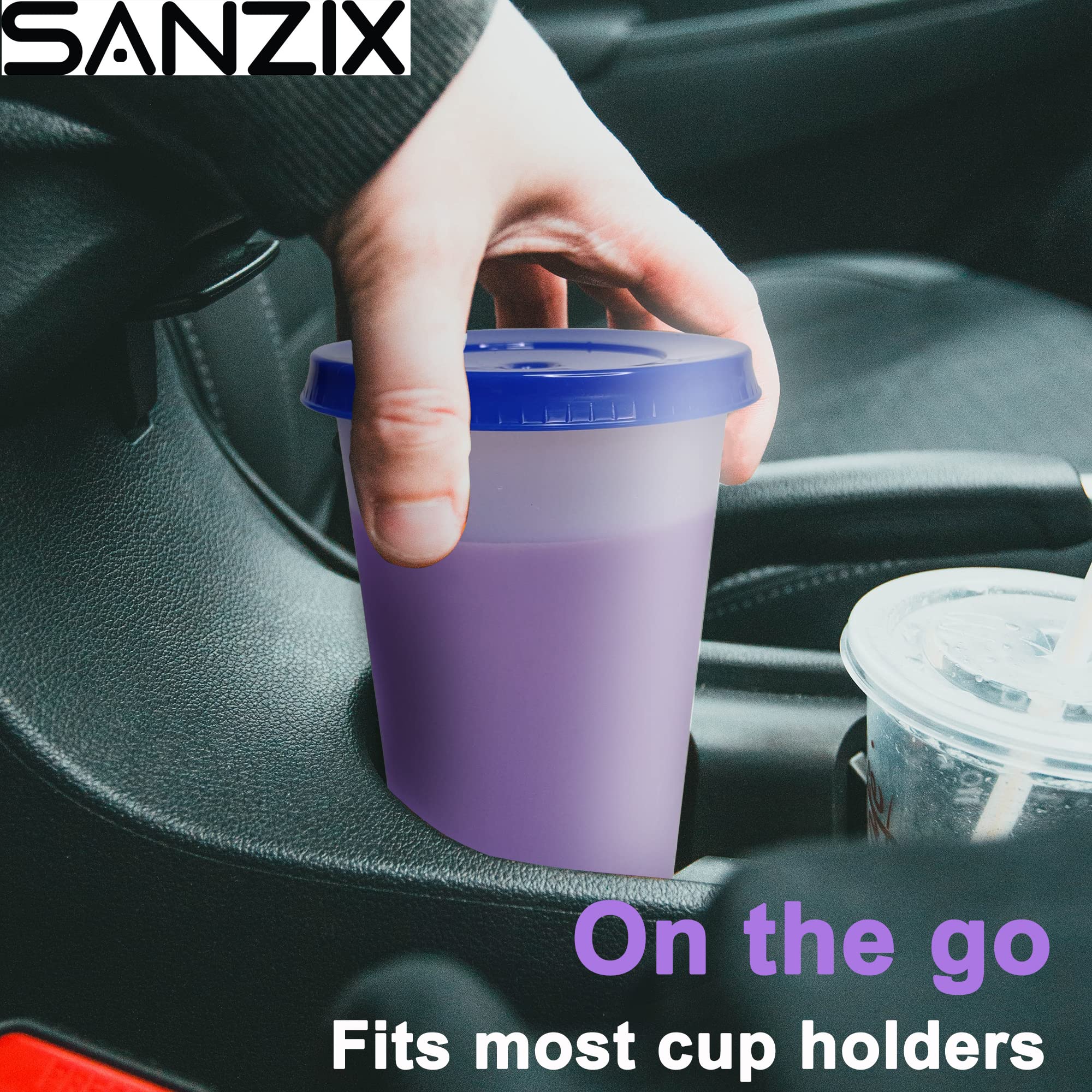 Sanzix Tumblers with Lids and Straws - 6 Pack 24oz Color Changing Cups with Lids and Straws, Reusable Cups with Lids and Straws for Party, Travel, Iced Coffee, Smoothie, Reusable Cold Drink Cups