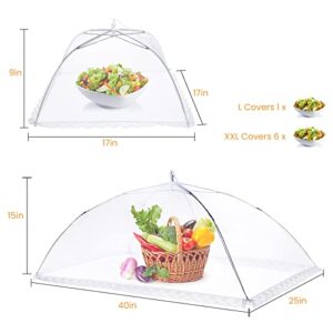 HOMKULA Food Covers for Outside - 2 Extra Large (40 x 25 in) & 6 Large (17 x 17 in) Food Tents/Food Covers for Outdoors Mesh Screen, Picnic Pool Party Supplies, Pop-Up and Collapsible