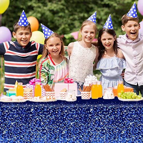 3pcs Blue and Silver Tablecloth for Rectangle Tables Sequin Dot Confetti Table Cover Sparkly Disposable Tablecloths Birthday Decorations Wedding Anniversary Indoor Outdoor Holiday Decor(Plastic)