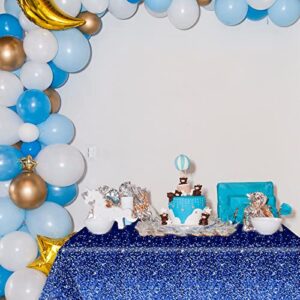 3pcs Blue and Silver Tablecloth for Rectangle Tables Sequin Dot Confetti Table Cover Sparkly Disposable Tablecloths Birthday Decorations Wedding Anniversary Indoor Outdoor Holiday Decor(Plastic)