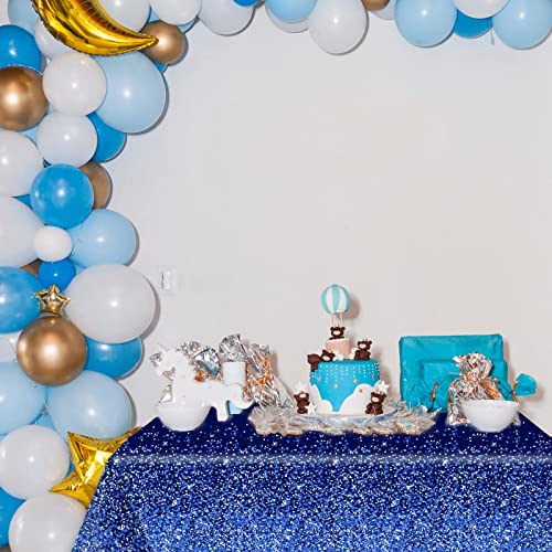 3pcs Blue and Silver Tablecloth for Rectangle Tables Sequin Dot Confetti Table Cover Sparkly Disposable Tablecloths Birthday Decorations Wedding Anniversary Indoor Outdoor Holiday Decor(Plastic)