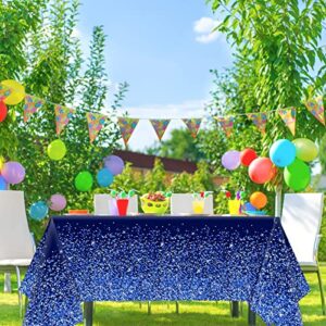 3pcs Blue and Silver Tablecloth for Rectangle Tables Sequin Dot Confetti Table Cover Sparkly Disposable Tablecloths Birthday Decorations Wedding Anniversary Indoor Outdoor Holiday Decor(Plastic)