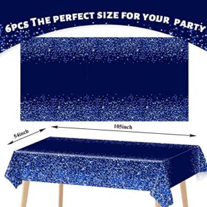 3pcs Blue and Silver Tablecloth for Rectangle Tables Sequin Dot Confetti Table Cover Sparkly Disposable Tablecloths Birthday Decorations Wedding Anniversary Indoor Outdoor Holiday Decor(Plastic)